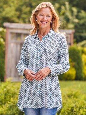 April Cornell Marseilles Tunic Button Up Long Sleeve